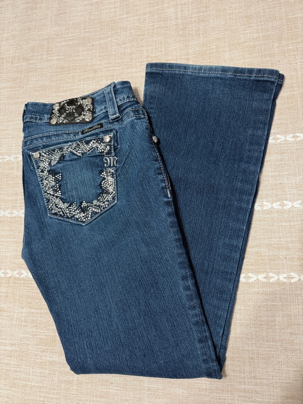 Miss Me Dark Blue Embellished Flare Jeans